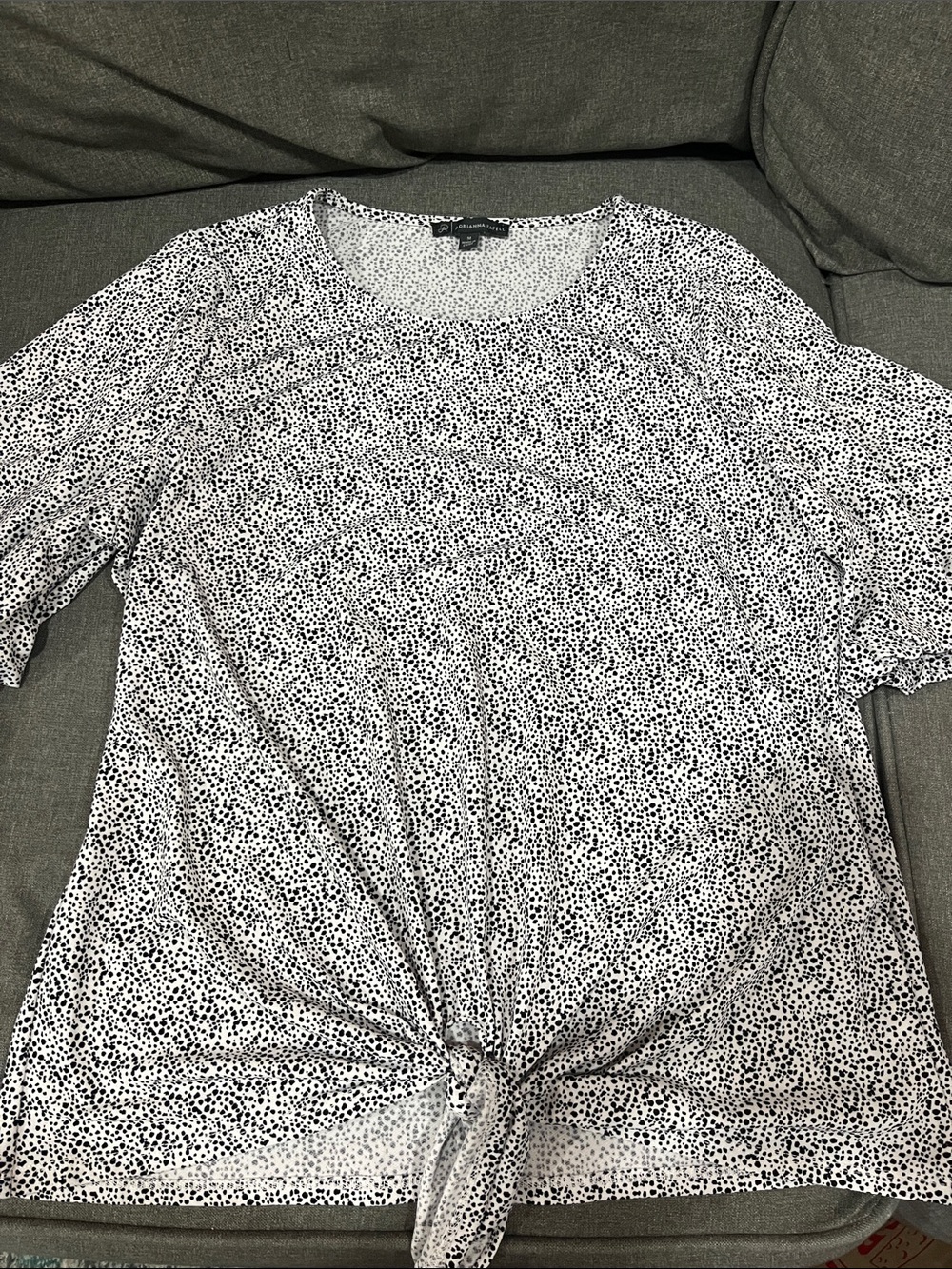 Adrianna Papell White Top with Black Micro Dot Tie Front